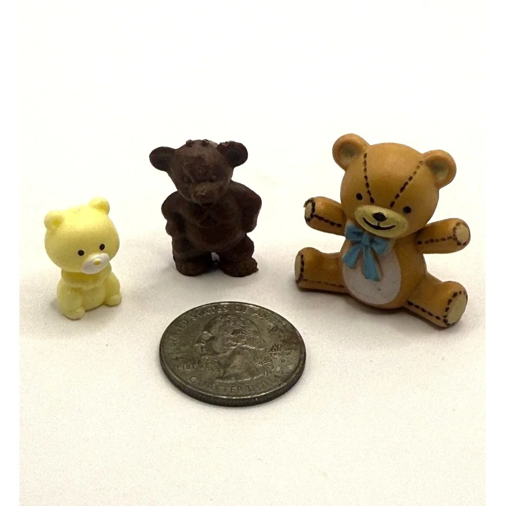 VTG Mini Teddy Bear Figurines Lot –‎ Small Resin Bears – Dollhouse Size Set of 3